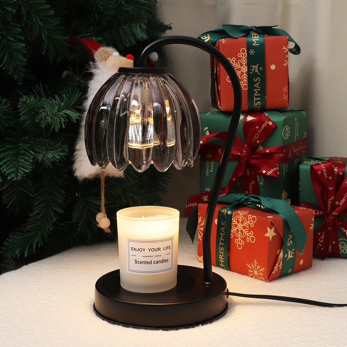 Electric Candle Warmer Lamp with Timer & Dimmer, Gray Tulip Lampshade