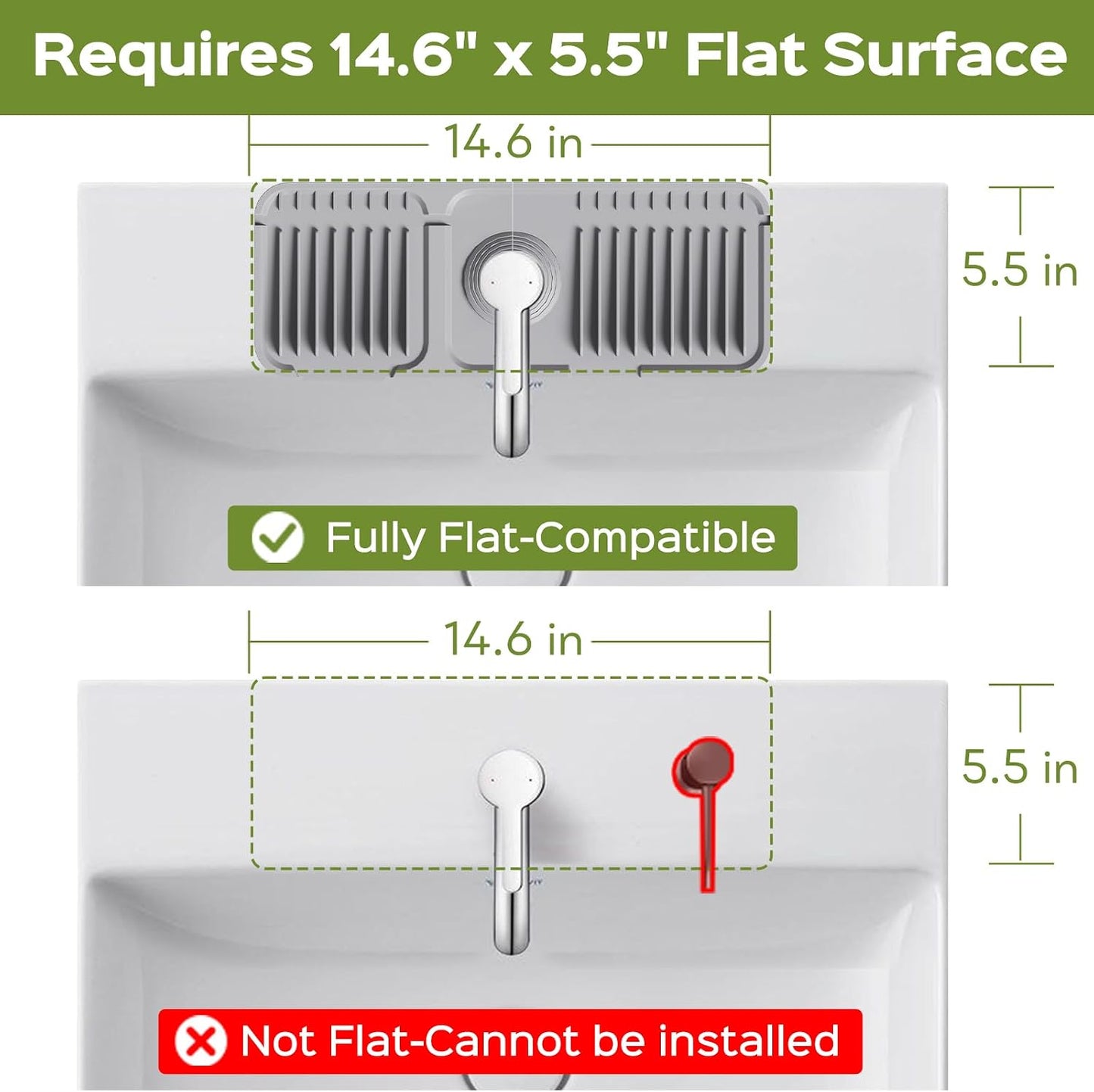 24 Inch Silicone Faucet Mat for Kitchen Sink Splash Guard – Upgraded Draining Mat with Water Tray Behind Faucet – Countertop Protectors to Catch Spills (Black, 24" x 5.5" )
