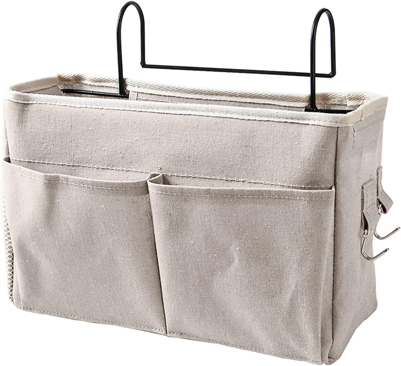 Bedside Caddy Hanging Bed Organizer Storage Bag Pocket for Dorm Rooms Bed Rails Nightstand Hanging Bag Cotton Linen Bedside Storage Pocket Organizer Basket for Bunk Bed Dorm Rooms(Grey)
