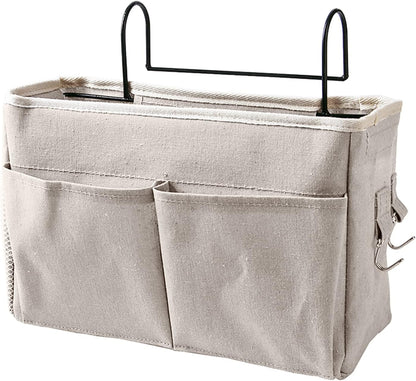 Bedside Caddy Hanging Bed Organizer Storage Bag Pocket for Dorm Rooms Bed Rails Nightstand Hanging Bag Cotton Linen Bedside Storage Pocket Organizer Basket for Bunk Bed Dorm Rooms(Grey)