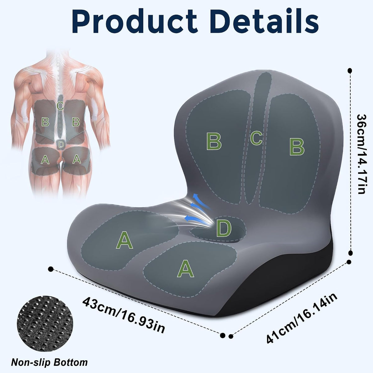 Seat Cushion for Office Chair and Car, L-Shaped Ergonomic Car Seat Cushions, Memory Foam Chair Cushion, Lumbar Support Pillow for Wheelchair, Car, Home, Office, Desk, Black