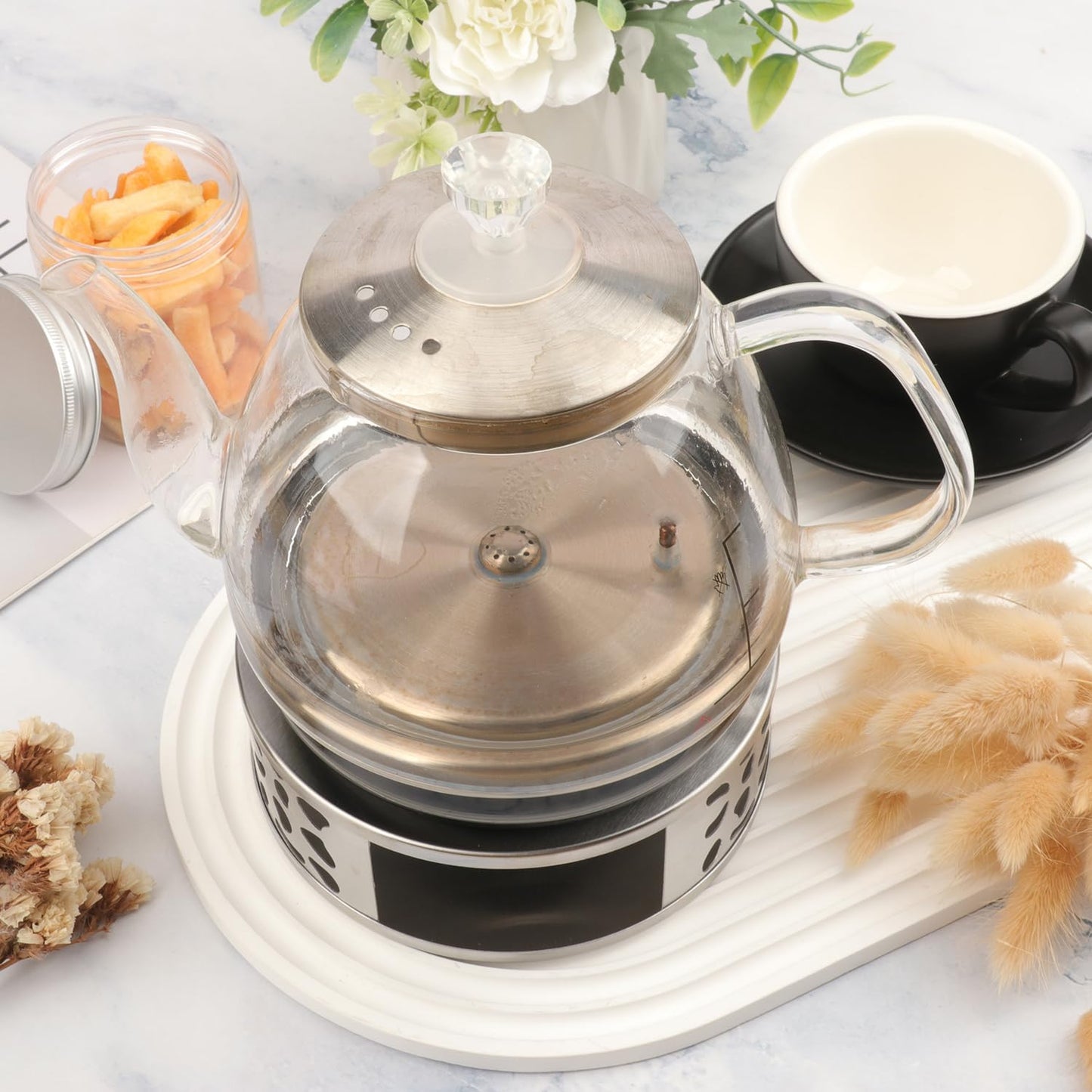 4 PCS 6 inch Round Teapot Warmer, Stainless Steel Teapot Warmer with Candle Base, Elegant Tea Pot Warmers for Keeping Tea, Coffee & More Warm, Perfect for Home, Office & Travel(Gold)
