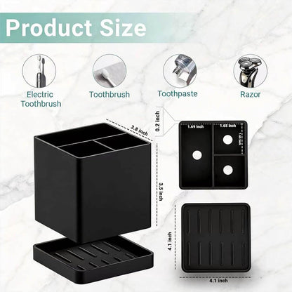 Silicone Toothbrush Holders for Bathrooms with Drainage Tray, White Marble | 3 Slots Unbreakable Countertop Electric Tooth Brush and Toothpaste Holder Organizer Stand, Marble Bathroom Accessories Decor