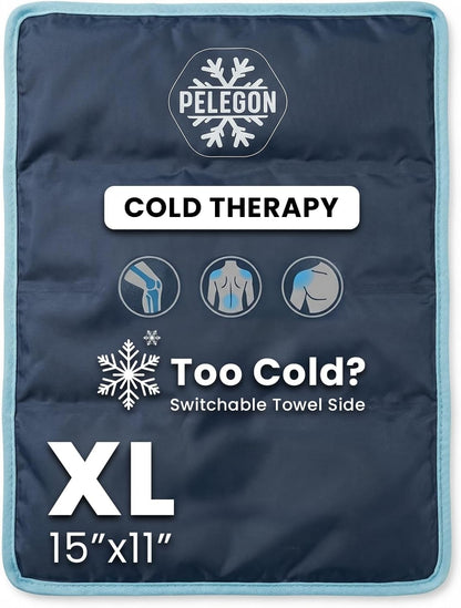 Pelegon Ice Packs for Injuries Reusable XL (11" x 15") Ice Pack for Knee, Reusable Gel Ice Pack for Back, Large Flexible Cold Pack for Shoulder, Hip & Neck, Soft Fabric Side, Leakproof Design - 1 Pack