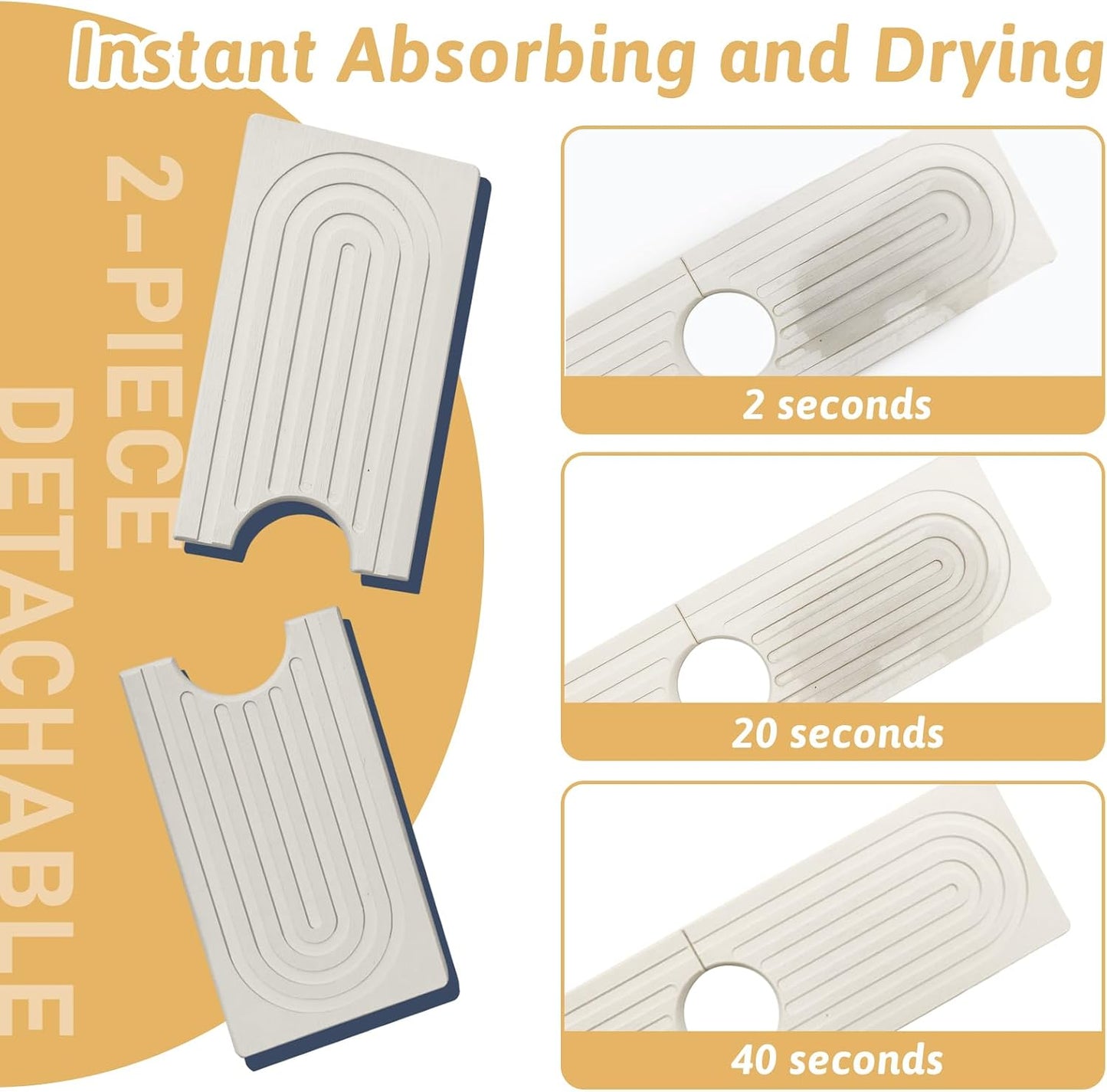Faucet Mat for Kitchen Sink, 18" Wide Diatomite Fast Drying Stone Tray, Super Absorbent, Prevents Moisture Buildup, Faucet Water Splash Guard for Bathroom Counter, Sink Protector Gift for Mom, White