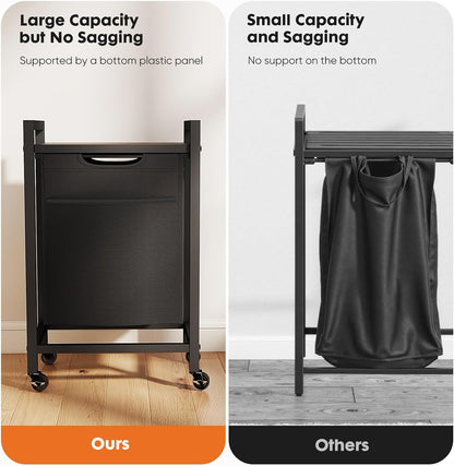 NEWBULIG Laundry Hamper Sorter with Wheels, Rolling Laundry Basket with Shelf & Removable Pull-Out Bag, Dirty Clothes Hamper for Room Organizer, 3 x 10.6 Gal (120L) - Rustic Brown and Black