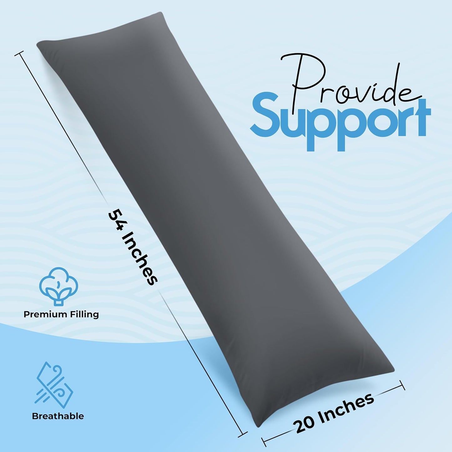 Utopia Bedding Full Body Pillow for Side Sleeper, White Long Pillow for Bed | Large Body pillows for Adults, Plush Support, Pregnancy Pillow Insert for sleeping, helps maintain body contour, 20x54 inches