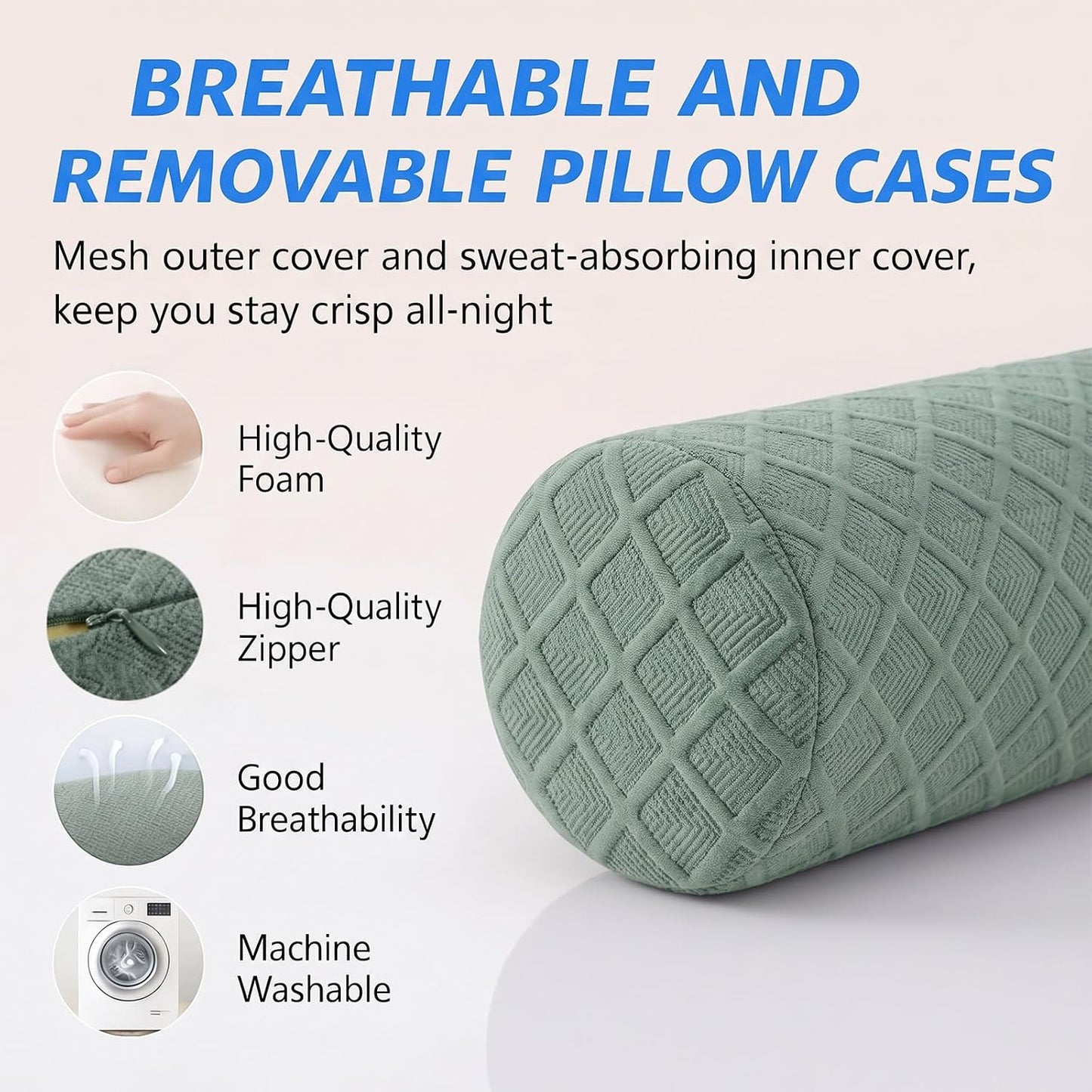 3.1" Small Neck Roll Memory Foam Pillow Cylinder,Detachable Cover | Neck Support Pillows for Sleeping,Comfortable Breathable,Round Bolster Pillow for Bed,Back ,Lumbar Leg and Yoga Pain Relief