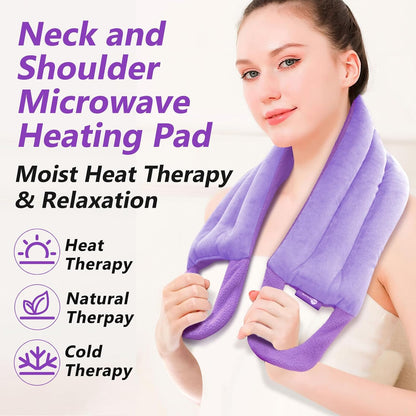 AiricePac Microwave Heating pad for Neck and Shoulders Back 33 * 5" microwavable Moist Heat Pack Warm hot Compress Neck wrap Weighted Rice Bean Bag Reusable Herbal Nature Calming Portable Grey