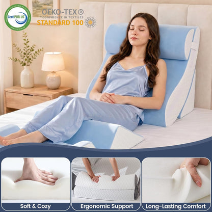 5PCS Wedge Pillow Set for After Surgery, Adjustable Orthopedic Foam Bed Wedge Pillow for Acid Reflux, GERD & Heartburn Relief, Back & Leg Elevation Support for Sleeping & Sitting Up, White Grey
