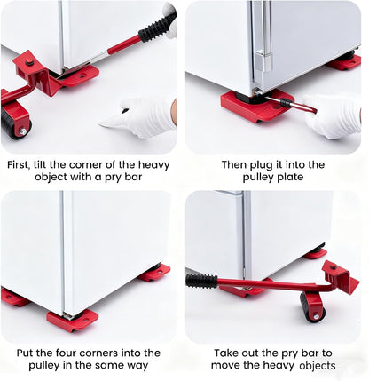 2026 Furniture Lift Mover Tool Set w/Adjustable Lever & 4 Wheels: Multi-Functional Sliders for Hardwood Floors, Heavy-Duty Furniture Lifter, Bed Risers 4 Inch, 220LBS Capacity