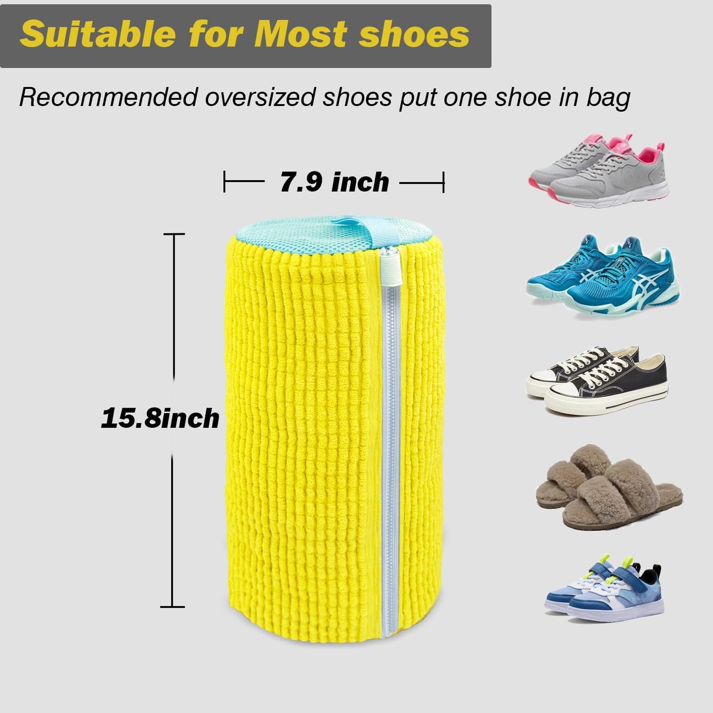 Shoe Washing Machine Bag,Laundry Shoe Bag for Washer and Dryer,Reusable Shoe Cleaning Bag for Sneakers,Tennis Shoes,With Self-locking Zipper, Microfiber Inside,Include Shoe Bag (Pro Grey - 1 Pack)
