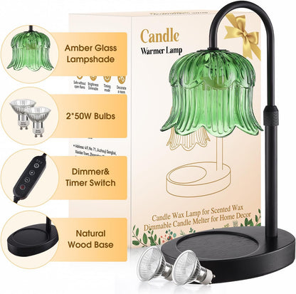 Candle Warmer Lamp Adjustable Timer - Electric Flower Glass Candles Light | Height Adjustable Dimmable Vintage Base Modern Wax Candles Jar Top Warmers Wax Melts Birthday Women Mom House Warming Gifts