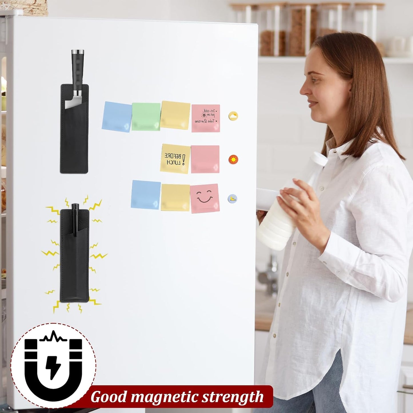 Giantree 2 Pcs Leather Magnetic Pen Holder, PU Leather Magnet Pen Pouch for Fridge or Other Metal Surfaces Pencil Holder Black