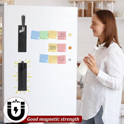 Giantree 2 Pcs Leather Magnetic Pen Holder, PU Leather Magnet Pen Pouch for Fridge or Other Metal Surfaces Pencil Holder Black