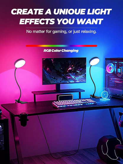 Clip on Lamp,10 RGB Colors+10 Brightness Bright Desk Lamp with Clamp Light