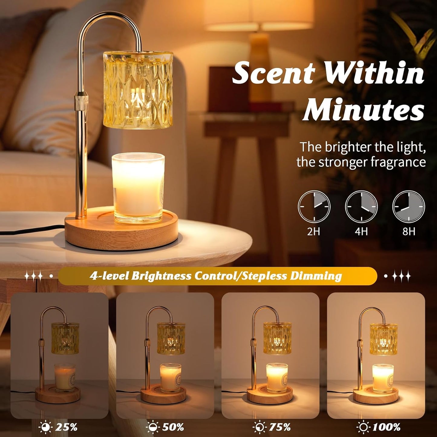 HAIDOLIANG Blue Candle Warmer Lamp with Timer and Dimmer | Height and Brightness Adjustable,Glass Electric Wax Warmer with 2 Bulbs for Women Gifts, Home Decor for Scented Jar Candles