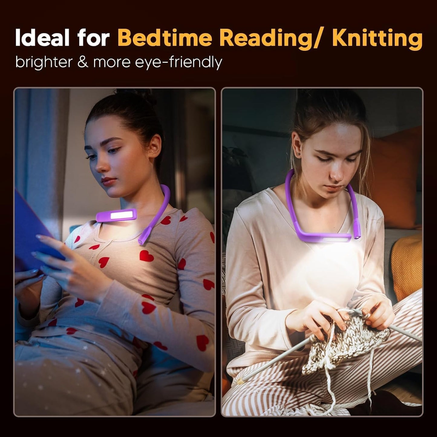 Neck Reading Light Book Lovers Gifts, Rechargeable 80Hrs Eye-friendly 3 Colors & Stepless Dimming Book Light for Reading, Christmas Stocking Stuffers for Men Women Camping Knitting Crochet Accessories