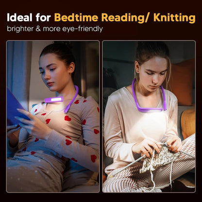 Neck Reading Light Book Lovers Gifts, Rechargeable 80Hrs Eye-friendly 3 Colors & Stepless Dimming Book Light for Reading, Christmas Stocking Stuffers for Men Women Camping Knitting Crochet Accessories