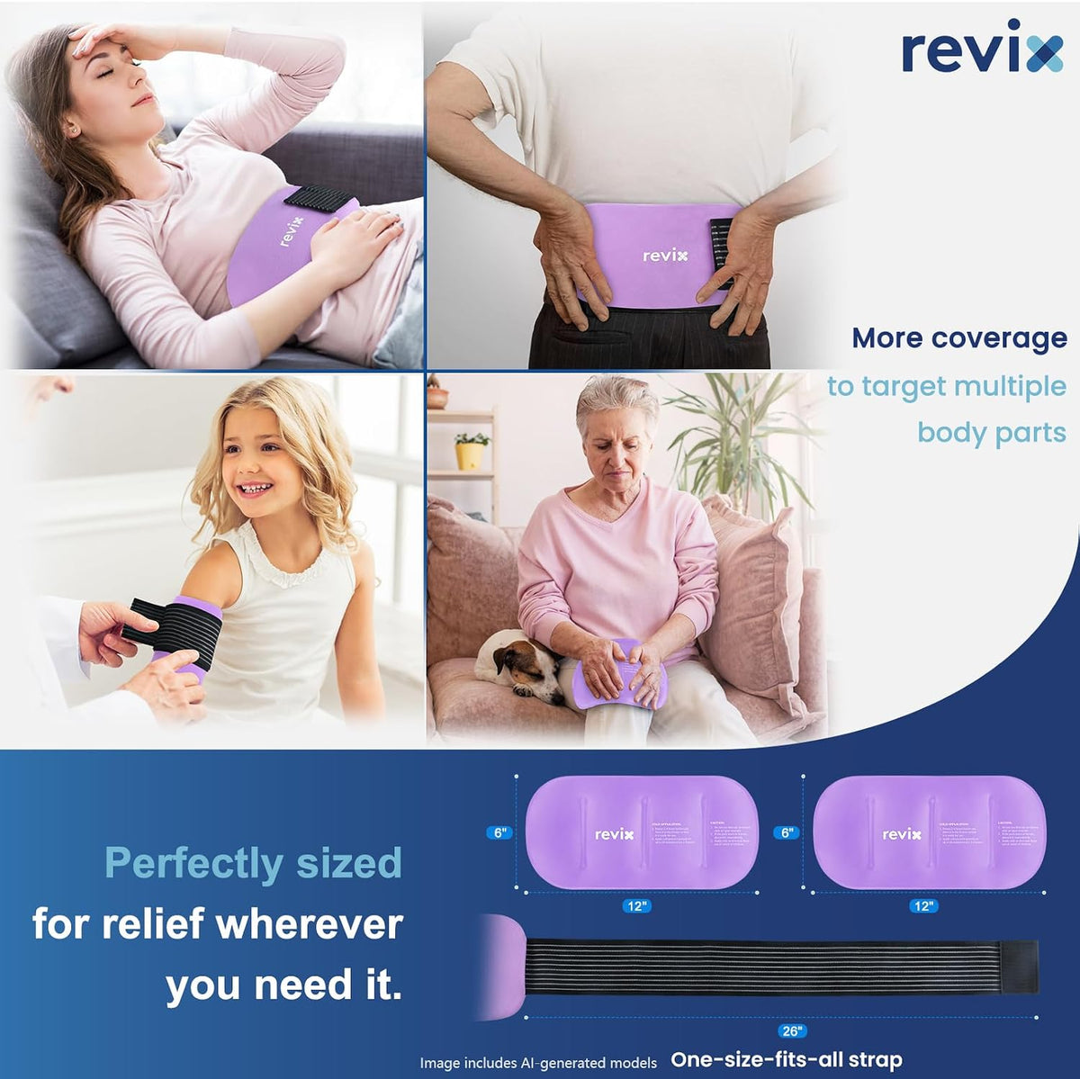 REVIX Ice Pack for Injuries Reusable, 2-Pack Hot & Cold Gel Wrap with Strap