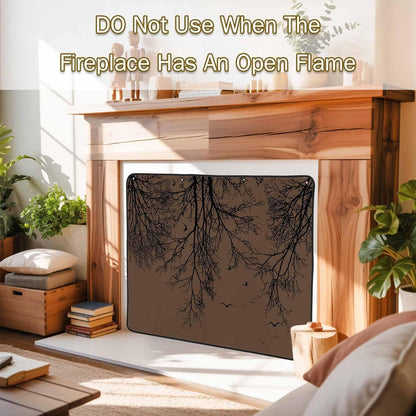 Magnetic Fireplace Cover Tree Branches Bird Fireplace Screen Decorative Brown Black Twigs Deadwood Insulation Fireplace Blocker Save Energy Fireplace Draft Stopper Covers for Living Room 45x34 Inch