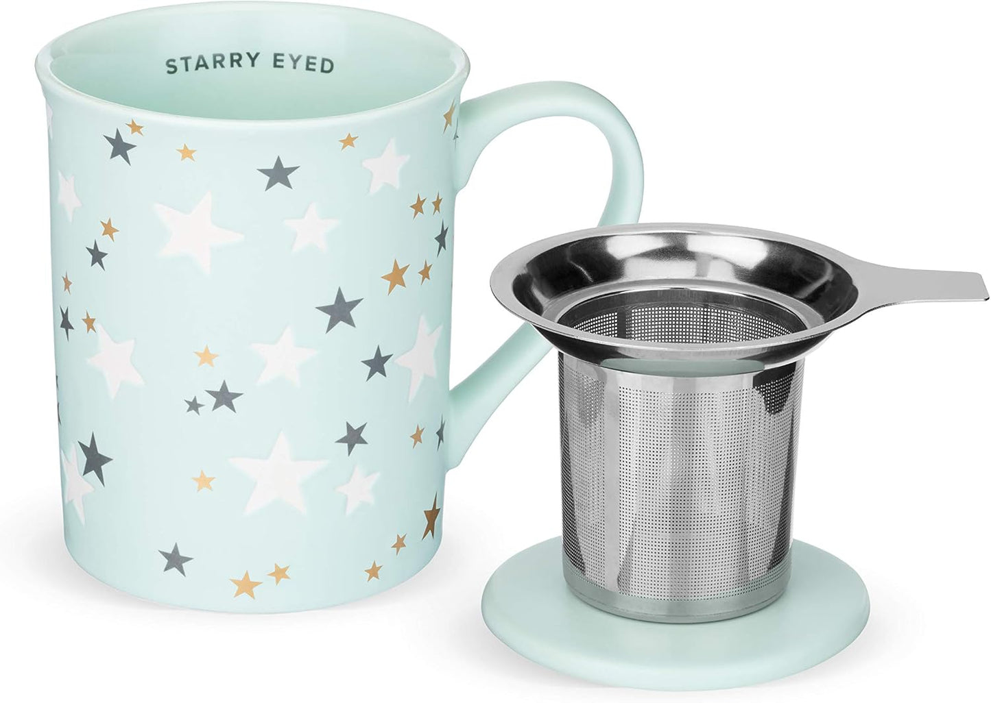 Pinky Up Annette Ceramic Tea Cup with Infuser and Lid, Travel Mug for Loose Leaf Teas, Home Office, Camping, Picnic Party, 12 oz, Set of 1, Honeycomb