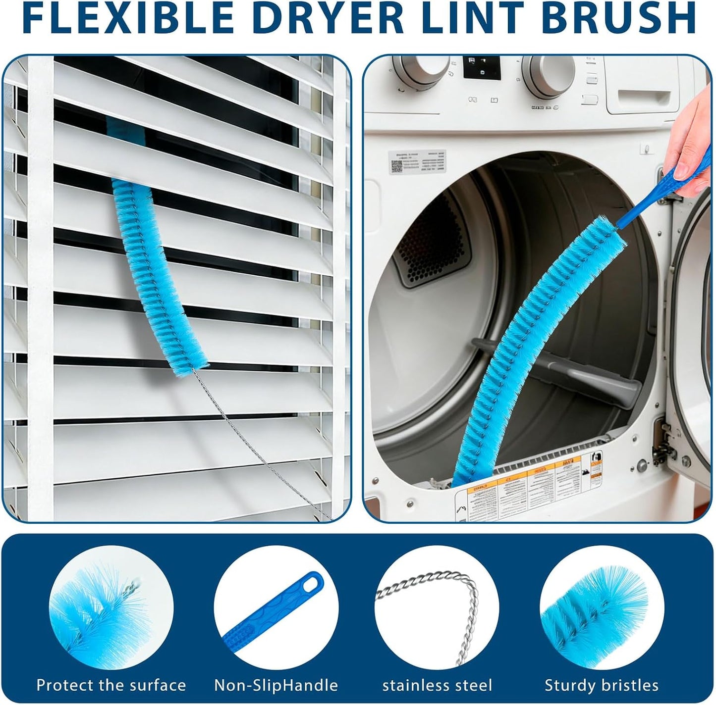 Universal Dryer Vent Cleaning Kit with Vacuum Hose Attachments - Lint Remover Lint Removal Tool Set for Clothes Dryer, Shop Vac Accessories, Lint Trap Cleaner & Home Maintenance Tools