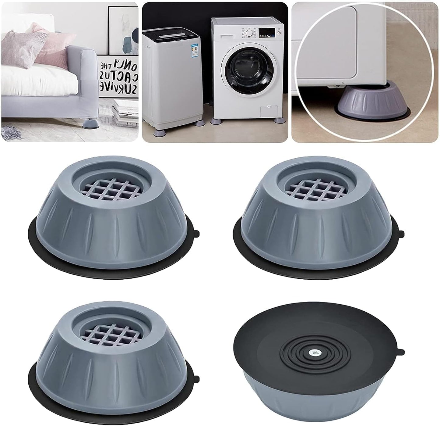 Dadop 4Pcs Anti Vibration Pads for Washing Machine and Dryer Shock and Noise Cancelling Washing Machine Support Prevent Moving Shaking Walking Universal Size
