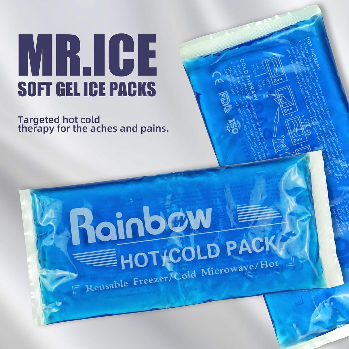 Ice Packs for Injuries Reusable Gel - Hot Cold Gel Ice Pack for Injury, Pain Relief, Rehabilitation - Flexible Ice Packs for Knee, Shoulder, Back, Neck, Wrist - 4.7" x 12.2"