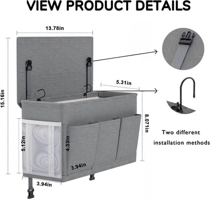 Bedside Caddy Storage 6 Pockets Water Bottle Holder Hanging Grey