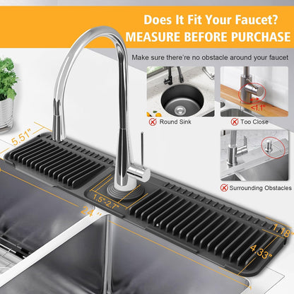 17.7-Inch Kitchen Sink Splash Guard Mat | 7° Slope for Fast Self-Draining | Snap-Lock Design | Universal & Cuttable Silicone Faucet Mat Gray