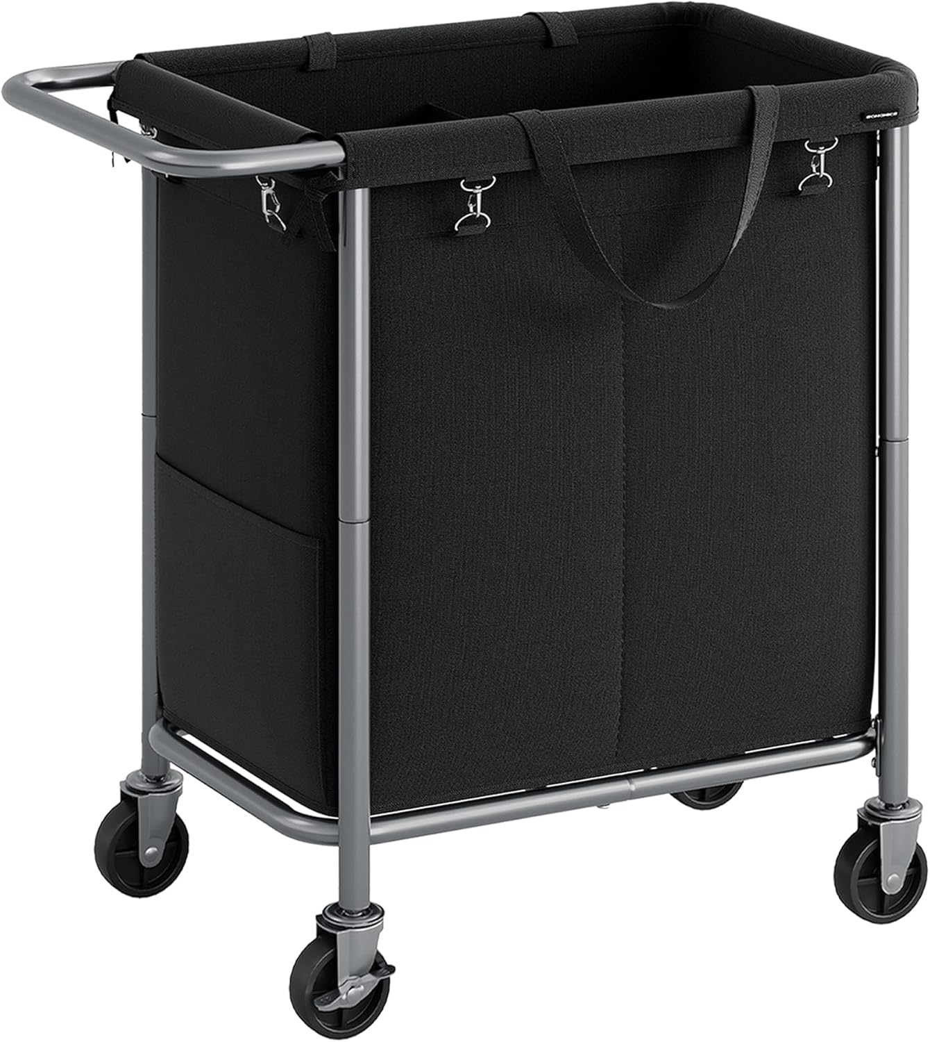 SONGMICS Laundry Basket with Wheels, 4-Section Rolling Laundry Hamper, 68.6 Gallons (260 L), Removable Liner, Steel Frame with Handle, 43.3 x 15.4 x 31.9 Inches, Cream White URLS014W01