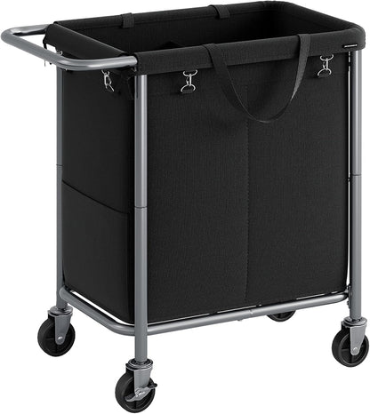 SONGMICS Laundry Basket with Wheels, 4-Section Rolling Laundry Hamper, 68.6 Gallons (260 L), Removable Liner, Steel Frame with Handle, 43.3 x 15.4 x 31.9 Inches, Cream White URLS014W01