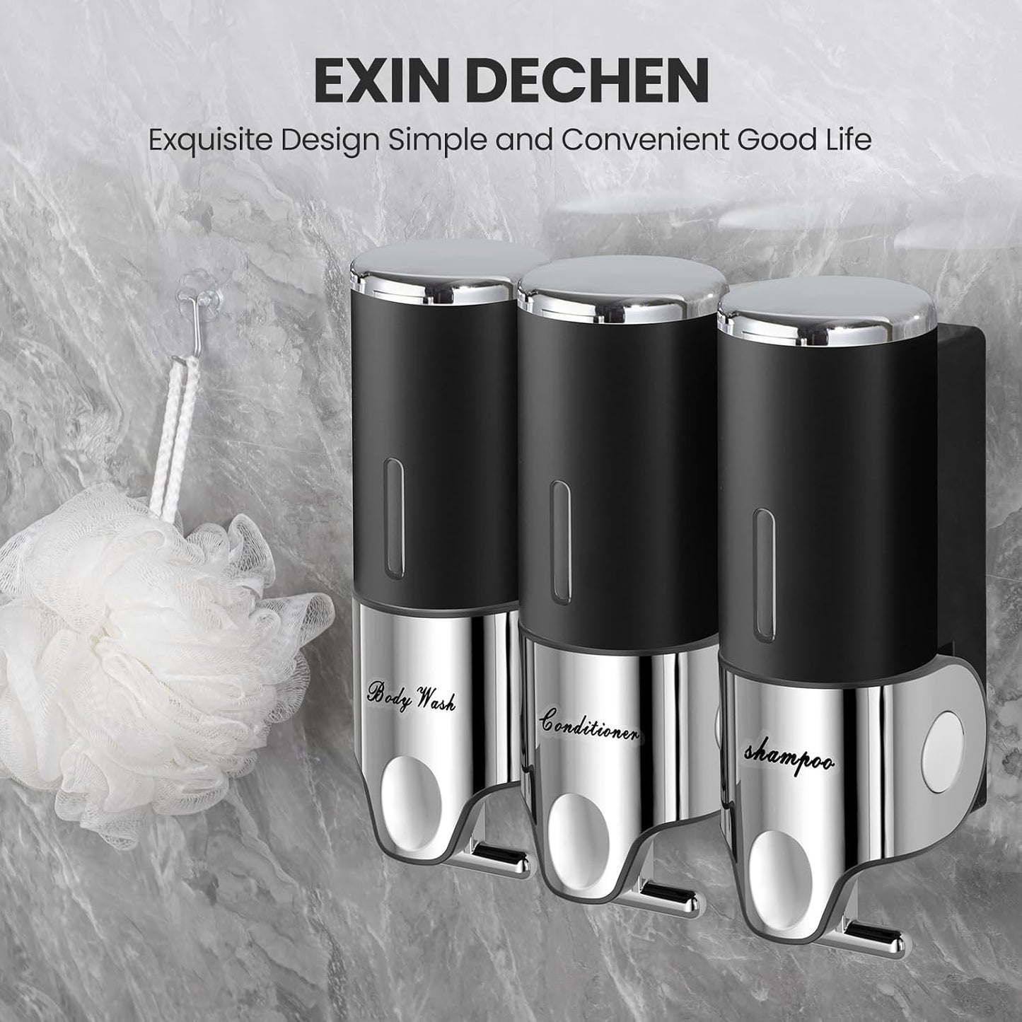 EXIN DECHEN Shampoo and Conditioner Dispenser(Triple x 16.9 oz,Clear) | Easy Installation,Wall-Mounted,Bottle Separable,Large Capacity,Shower Shampoo Conditioner Body Wash Dispenser for Bathroom