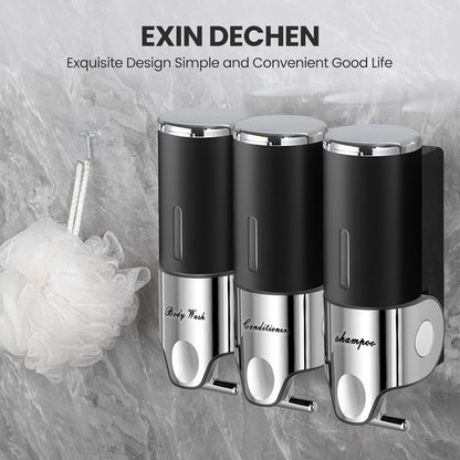 EXIN DECHEN Shampoo and Conditioner Dispenser(Triple x 16.9 oz,Clear) | Easy Installation,Wall-Mounted,Bottle Separable,Large Capacity,Shower Shampoo Conditioner Body Wash Dispenser for Bathroom