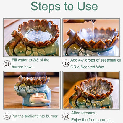 Fragrance Essential Oil Burner Tealight, Tea Light Candle Wax Warmer, Tealight Fragrance Oil Warmer (Ice Cracked Glaz Elephant Shape)