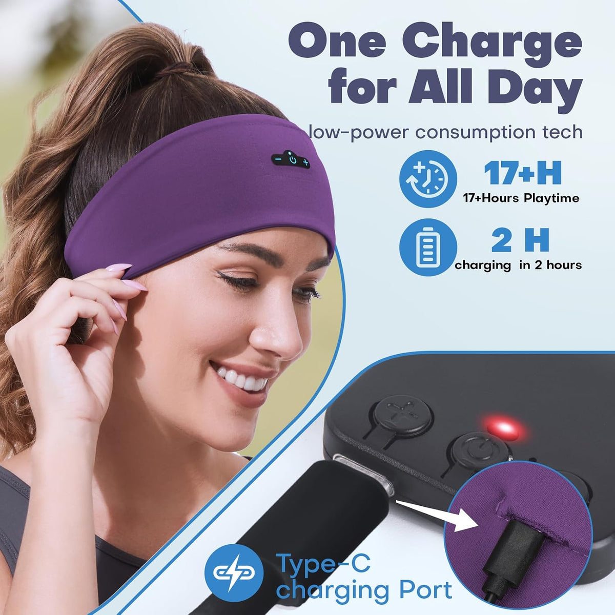 Sleep Headphones Bluetooth Headband for Side Sleeper 2-Pack, 17H Playtime, Wireless Headband Headphones with HD Stereo Speakers for Workout,Running,Yoga, Ideal Gifts for Men, Women, Teens