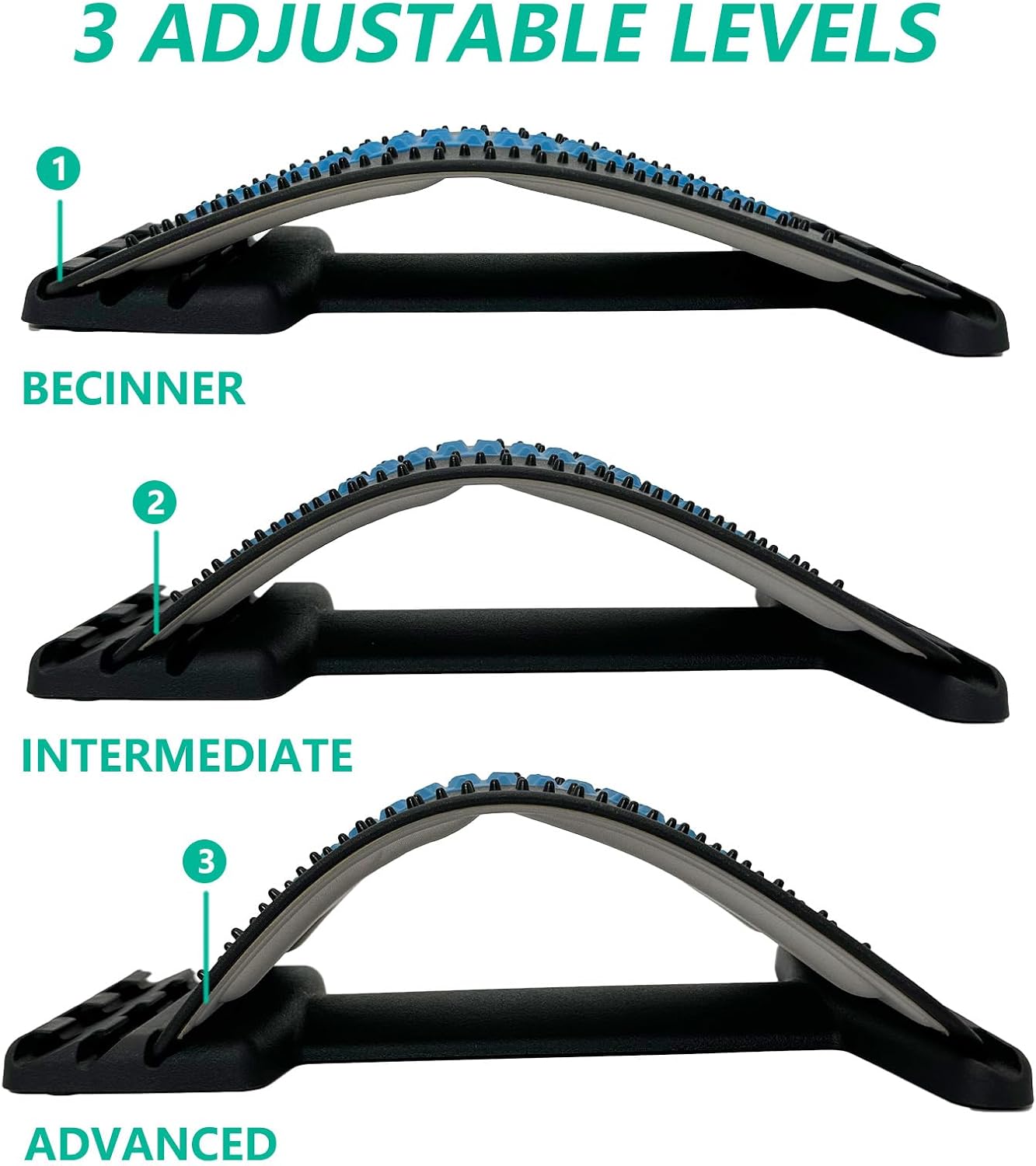 Back Stretcher with Lumbar Support Board for Back Pain Relief - Dual-Sided Adjustable Spinal Decompression & Cracker Device (Blue)