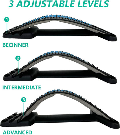 Back Stretcher with Lumbar Support Board for Back Pain Relief - Dual-Sided Adjustable Spinal Decompression & Cracker Device (Blue)