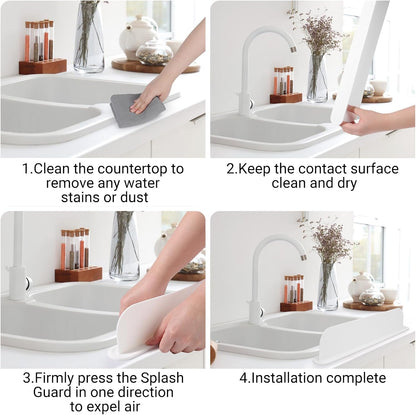 19.3 inch Silicone Sink Splash Guard, Splash Guard for Kitchen Sink Area, Backsplash Protector for Kitchen Countertop & Bathroom Bathtub with Non-Slip Strong Suction, White