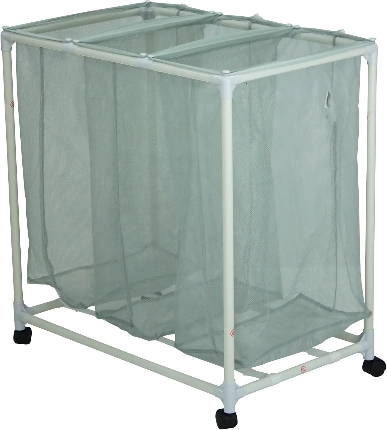 3-Bag Mesh Rolling Laundry Sorter Cart (Soft Silver), Easy Roll Casters, Space-Saving & Durable, Perfect for Bedroom & Laundry Room Easy-Sort Use