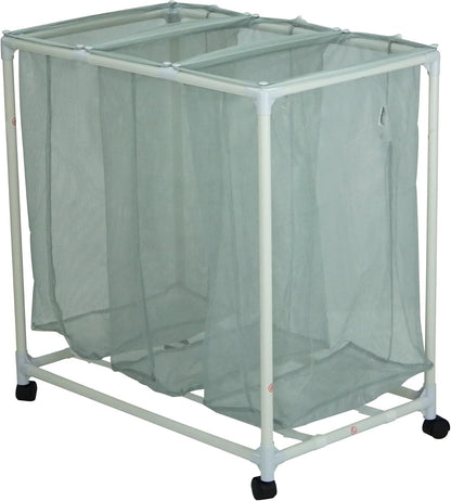 3-Bag Mesh Rolling Laundry Sorter Cart (Soft Silver), Easy Roll Casters, Space-Saving & Durable, Perfect for Bedroom & Laundry Room Easy-Sort Use