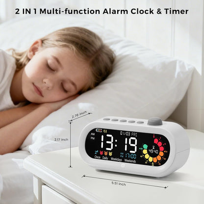 Mooking 3 in 1 Digital Alarm Clock for Bedroom with Visual Timer for Kids | Rechargeable Clock with Multiple Alarms, 199-Minute Timers Silent Non Ticking, Time Management Tools for Home School Study