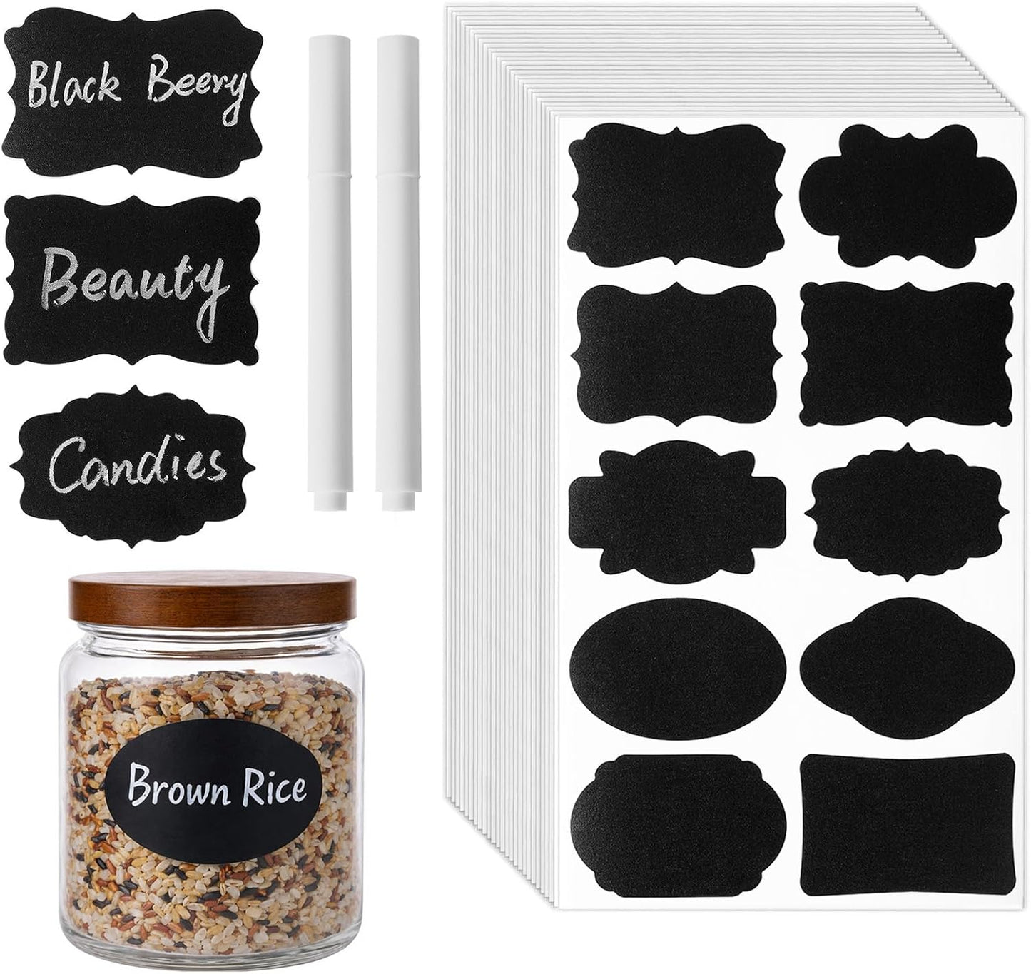 Homrelaxy 360Pcs Chalkboard Labels – 2.1x1.4 Inch Reusable Blackboard Stickers with 2 White Erasable Chalk Markers, 12 Assorted Shapes, for Mason Jars, Food Containers, and Pantry Storage