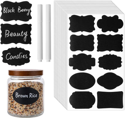 Homrelaxy 360Pcs Chalkboard Labels – 2.1x1.4 Inch Reusable Blackboard Stickers with 2 White Erasable Chalk Markers, 12 Assorted Shapes, for Mason Jars, Food Containers, and Pantry Storage