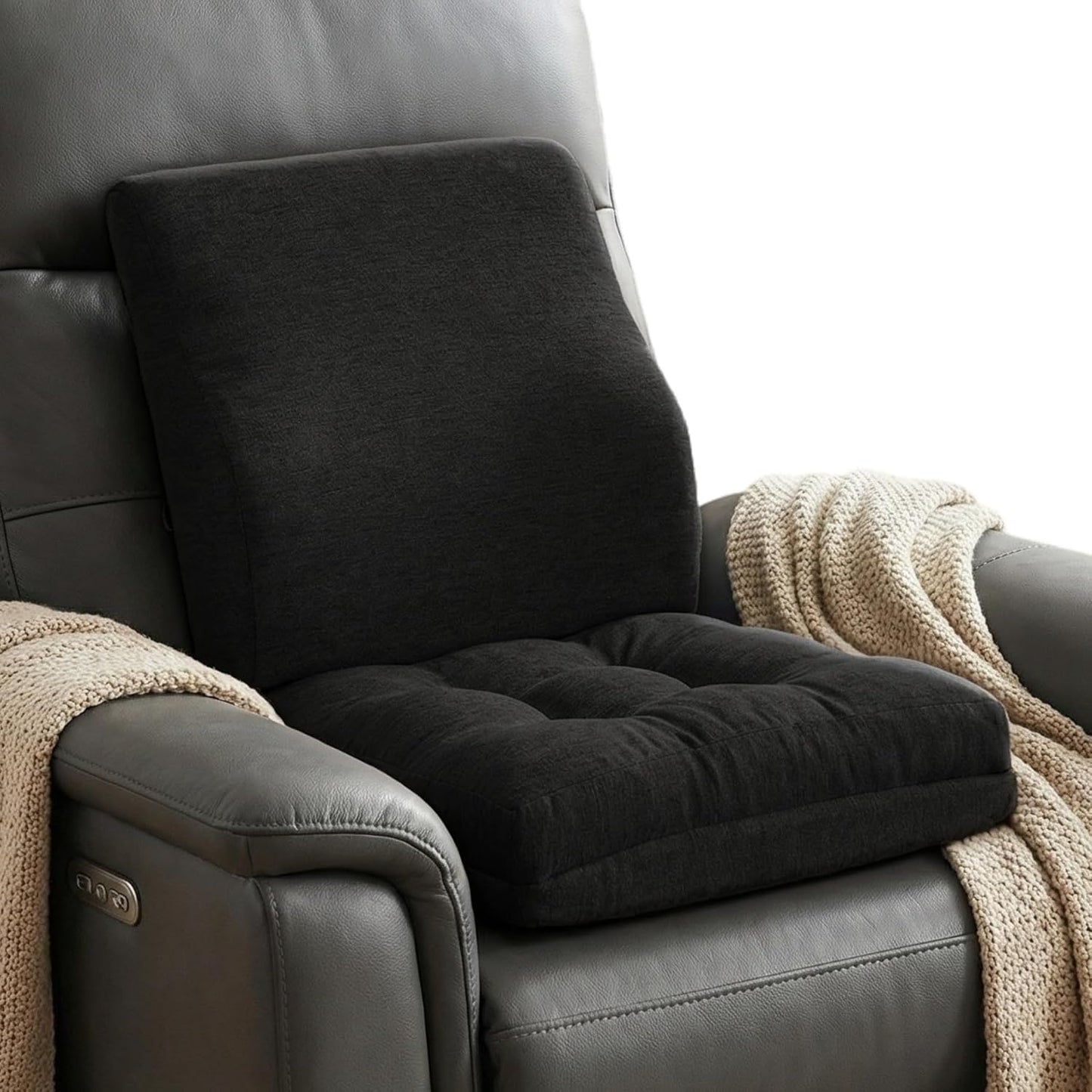 baibu Memory Foam Recliner Cushions with Lumbar Support Pillow Set for Elderly, 20x20x5 Inch Dual-Layer Design Non-Slip Recliner Seat Cushion & Back Support Pillow for Reduce Hip & Lumbar Pain, Brown
