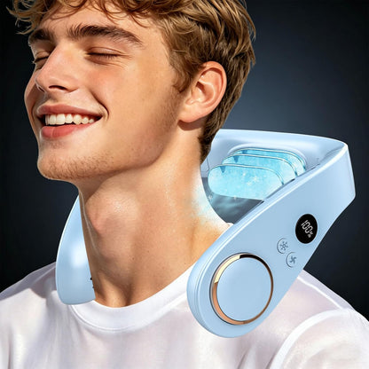 Neck Fan with Cooling Plate-24H Quiet Powerful Fans that Blow Cold Air-5 Speed&Power LED Display-USB 5500mAh Bladeless Wearable Personal AC Cooler for Women,Men,Kids,Travel,Outside,Indoor White