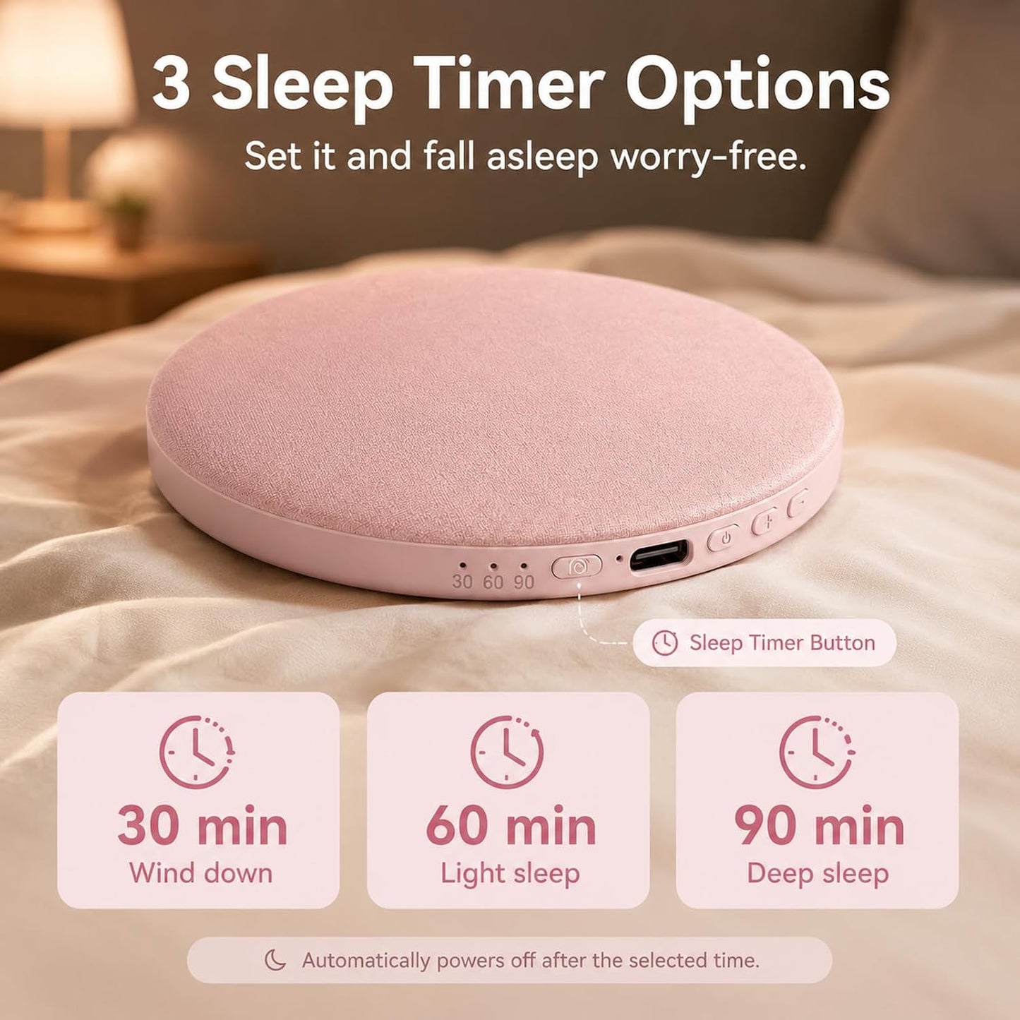Pillow Speaker for Sleeping, Headphone-Free Mini Bluetooth Speaker Under Pillow, White Noise Sound Machine with Pink Noise, Auto-Off Timer for Side Sleeper