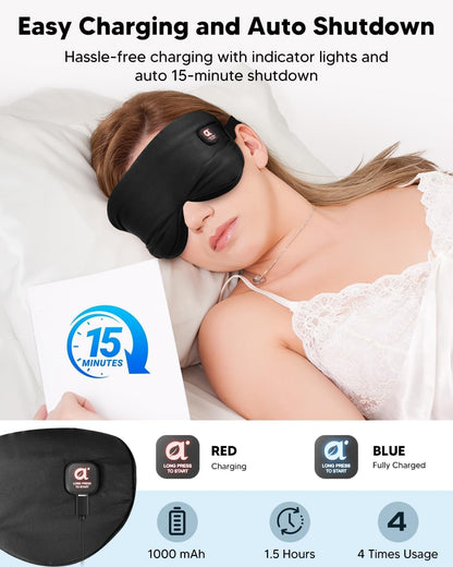 arboleaf Heated Eye Mask, Cordless Rechargeable Warm Eye Compress, Temperature Control, Light Blocking, Washable Cover & Travel, 1000mAh Rechargeable Battery