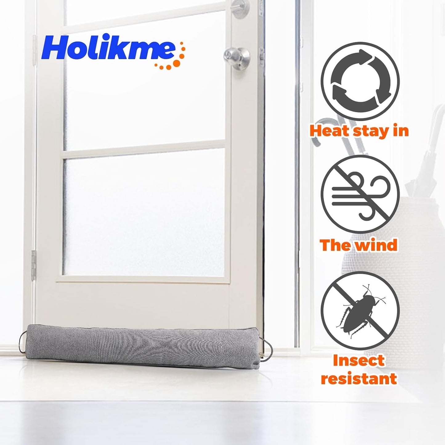 Holikme Weighted Door Draft Stopper - Under Door Seal, 36inch Black | Heavy Duty Fabric, Removable Washable Cover, Hook-and-Loop Fasteners Included, Soundproof & Thermal Insulation, Energy Saving